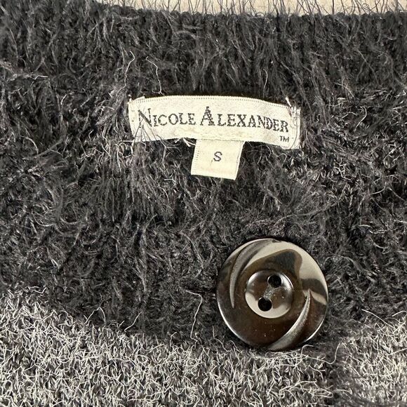 Nicole Alexander Wool Blend Eyelash Longline Cardigan size Small Grey Black - Picture 3 of 5